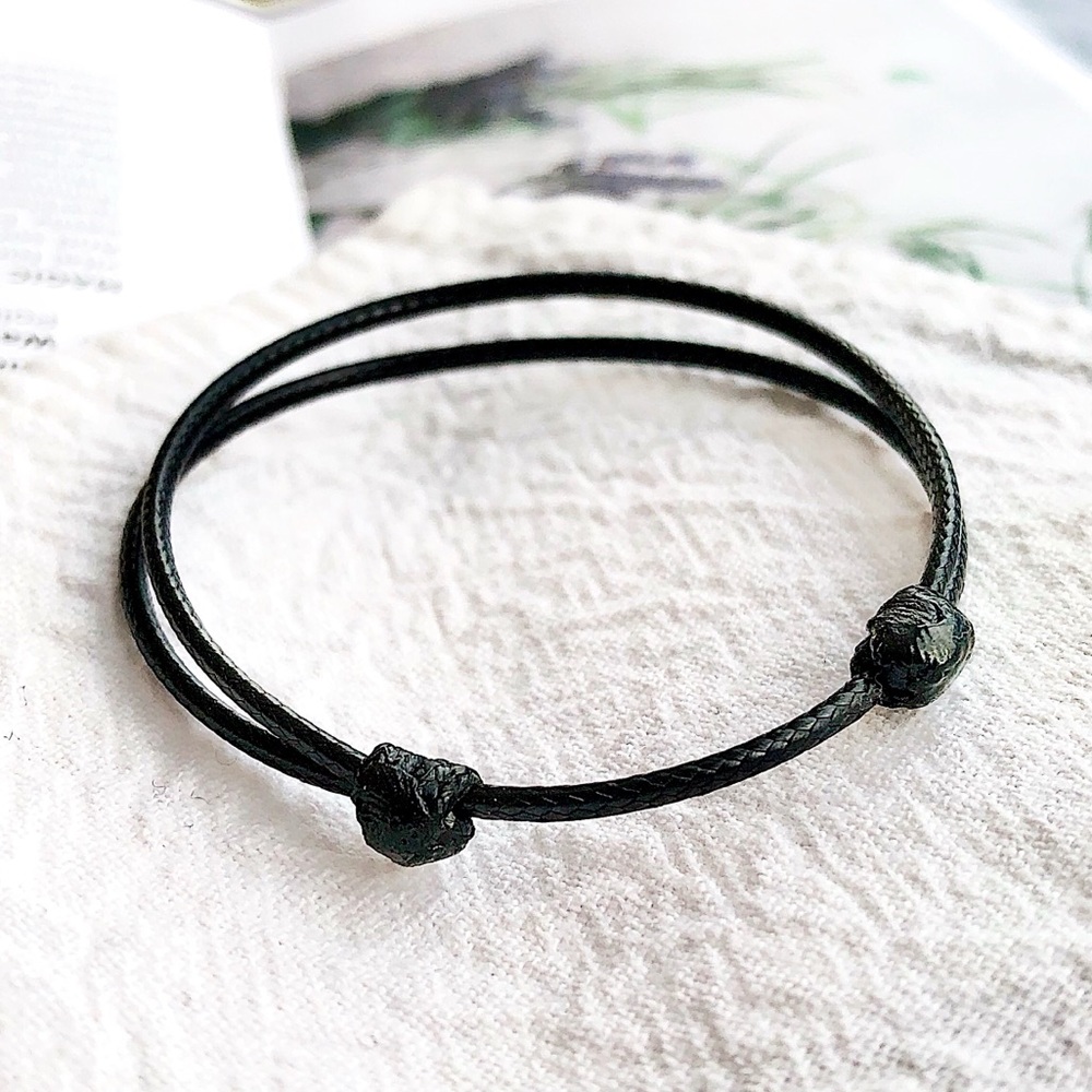 Black Waxed Cord Slip Knot Bracelet